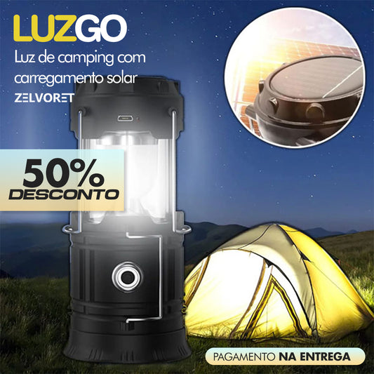 LuzGo – Lâmpada solar recarregável 2 em 1 para campismo e emergências